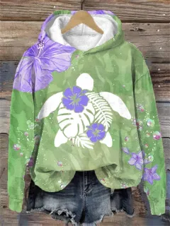 Fashion European And American Style Autumn And Winter Floral Print Long Sleeve Pullover - Army Green - View 1