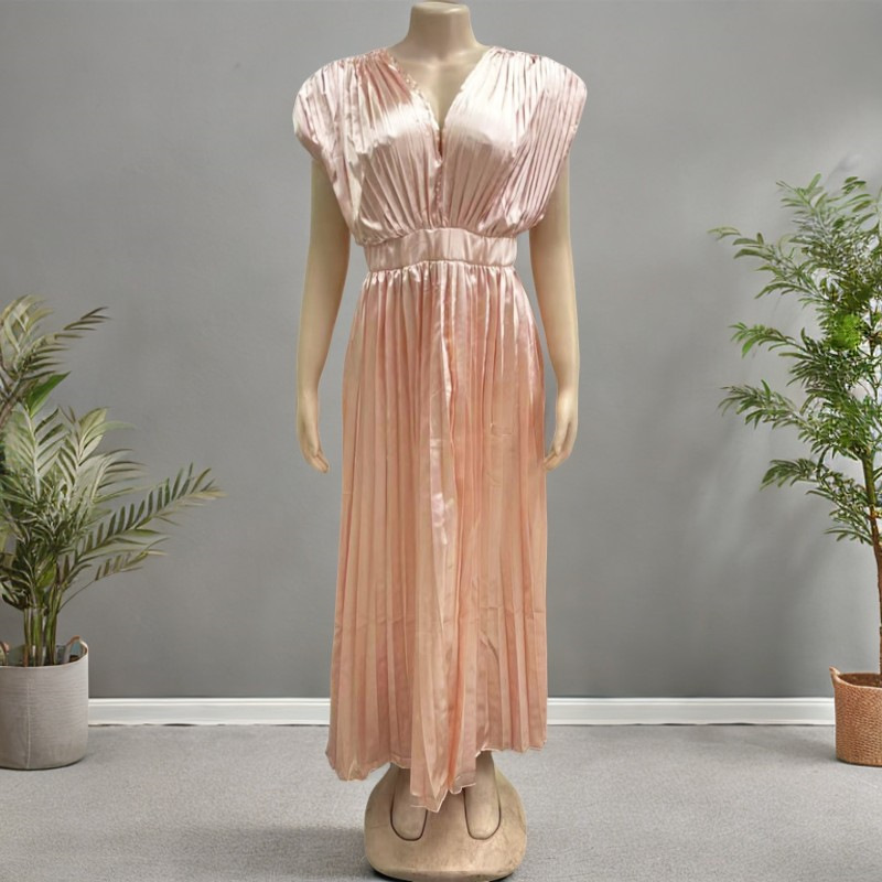 V neck Satin Dress Champagne S - Shop at LoveMi