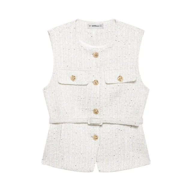 Spring New Casual Belt Vest Women's Clothing With Belt Texture Vest White - Shop at LoveMi