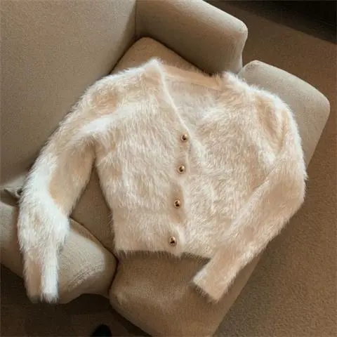 Women's Loose Cardigan Knitted Sweater White - Shop at LoveMi