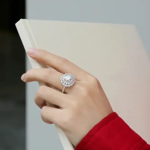 S925 Silver Moissanite Ring Flowers Female New Trendy Adjustable