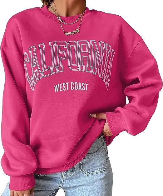 Women's Plus Size Round Neck Print Sweatshirt Rose Red - Shop at LoveMi
