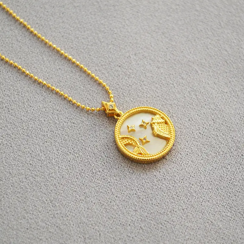 Colorful Shell Constellation Round Gold Coin Minimalist Necklace