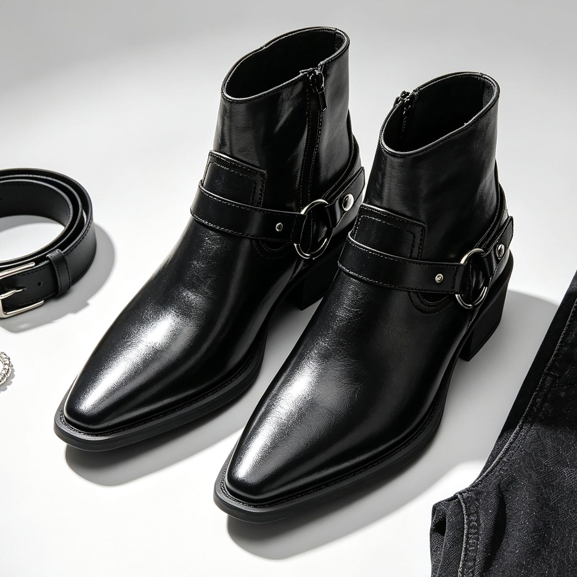 Men's Buckle-up, Height-increasing High-heeled Boots