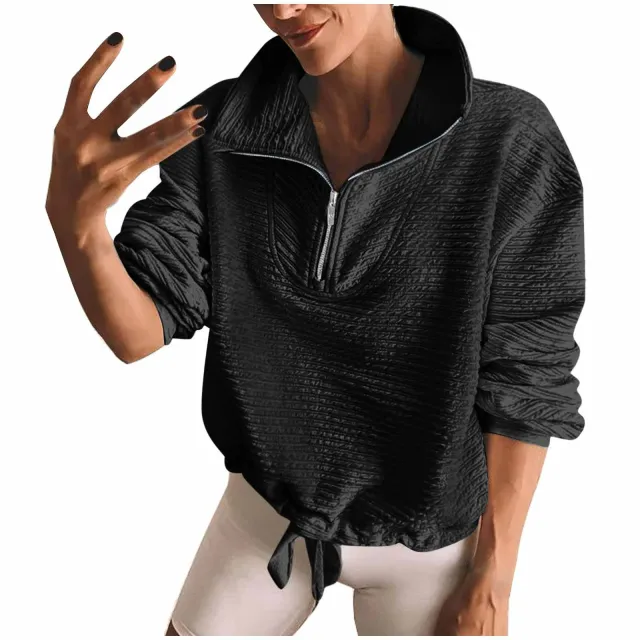 Half Zipper Sweatshirt Lapel Drawstring Spring And Autumn Winter Sweater Black - Shop at LoveMi