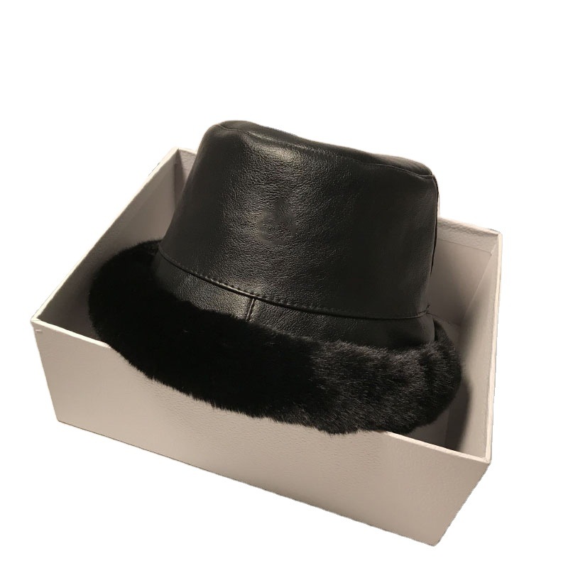 Hat Female Leather Plush Fisherman Hat Versatile Temperament