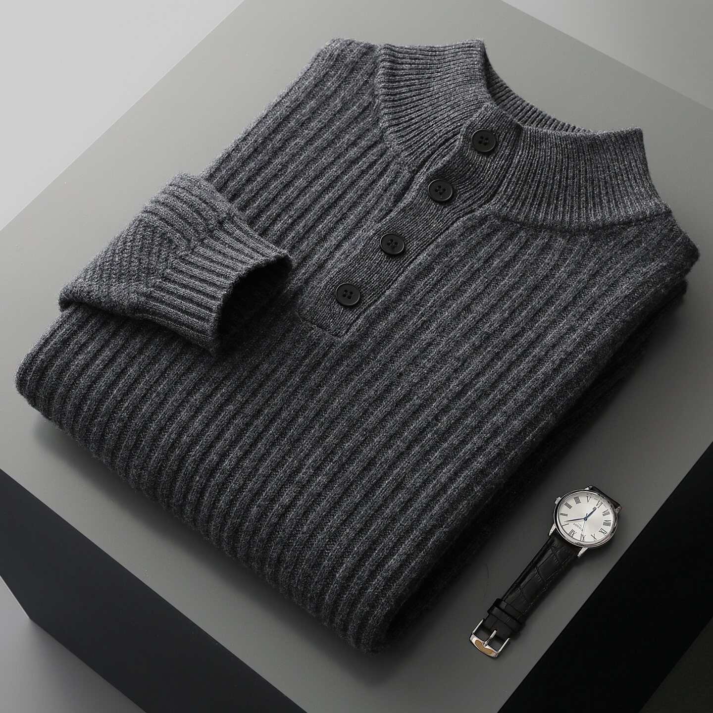 New Half Turtleneck Button Sweater For Men - Image 6