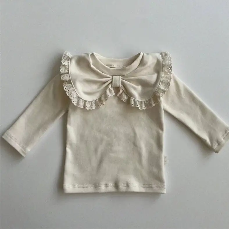 Infant Lace Bow Lapel Underwear Blouse Baby Girl Long Sleeve Top