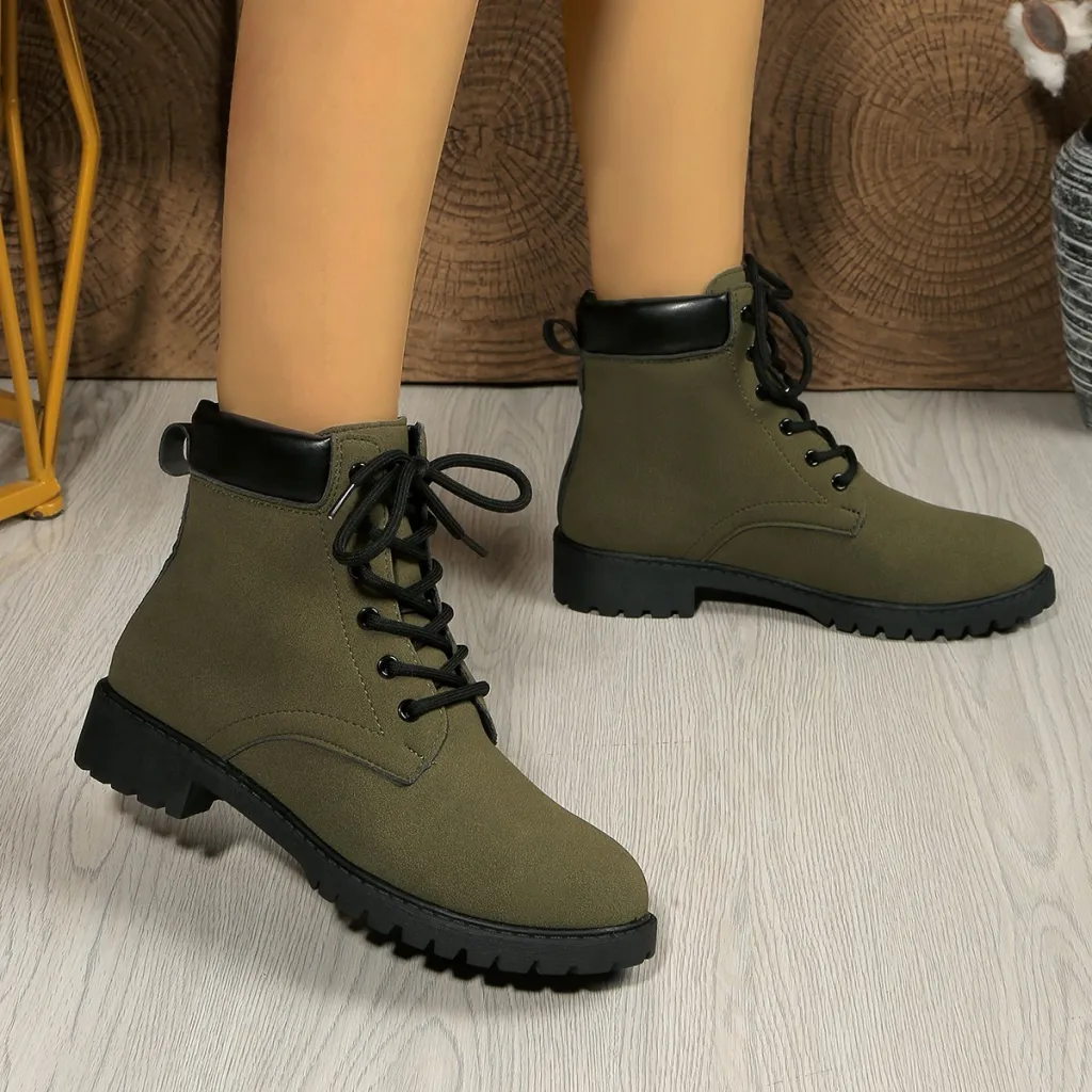 Women's Dr Martens Fashion Front Lace-up Plus Size Short Boots - Green