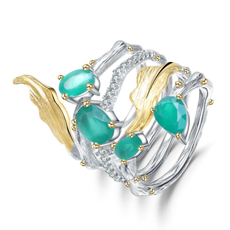 Colorful Gemstone Bracelet Ring 925 Sterling Silver Crystal Ring