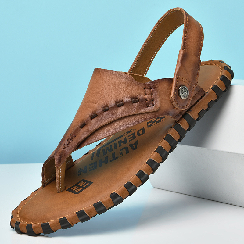Genuine Leather Outdoor Flip-Flops For Driving Anti-Odor And Cool