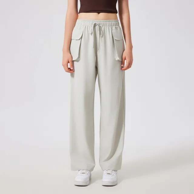 Women's Lightweight Quick drying Fitness Yoga Pants Double Pocket Straight Cargo Casual Pants Fog Color M - Shop at LoveMi
