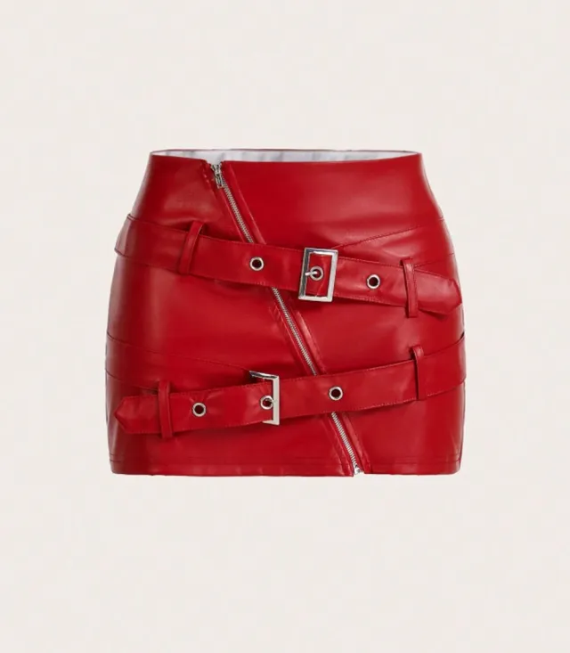 New Stylish, Form fitting Leather Skirt For Streetwear And Trendy Girls Red - Shop at LoveMi