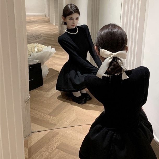 Black Dress Princess Female Autumn And Winter Underwear Turtleneck Puff Short Skirt