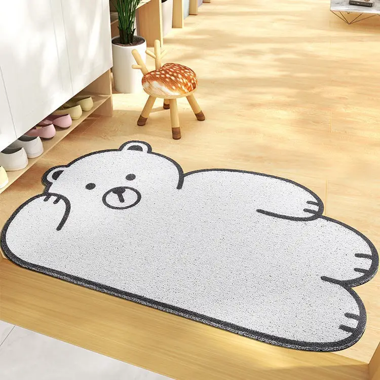 Entrance Door Mat Stain-resistant Cartoon Bear Dust Removal Doormat PVC Coil Mat Can Be Cut