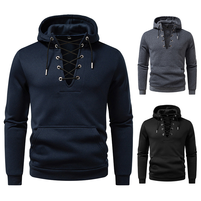 Men's Zipper Design Casual Hooded Drawstring Sweatshirt