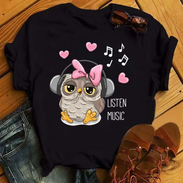 Women's Owl Print Casual Short sleeved T shirt Bt6657 Hs - Shop at LoveMi
