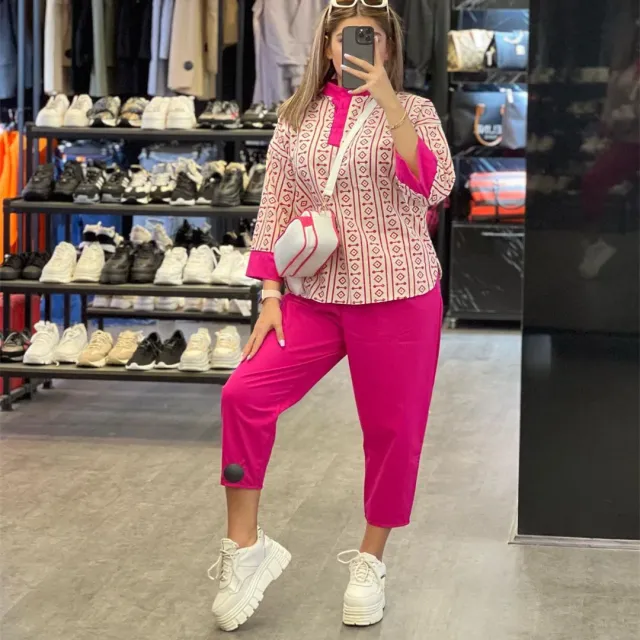 Fashion Cotton And Linen Printed Top Casual High Waist Cropped Pants Women's Suit Rose - Shop at LoveMi