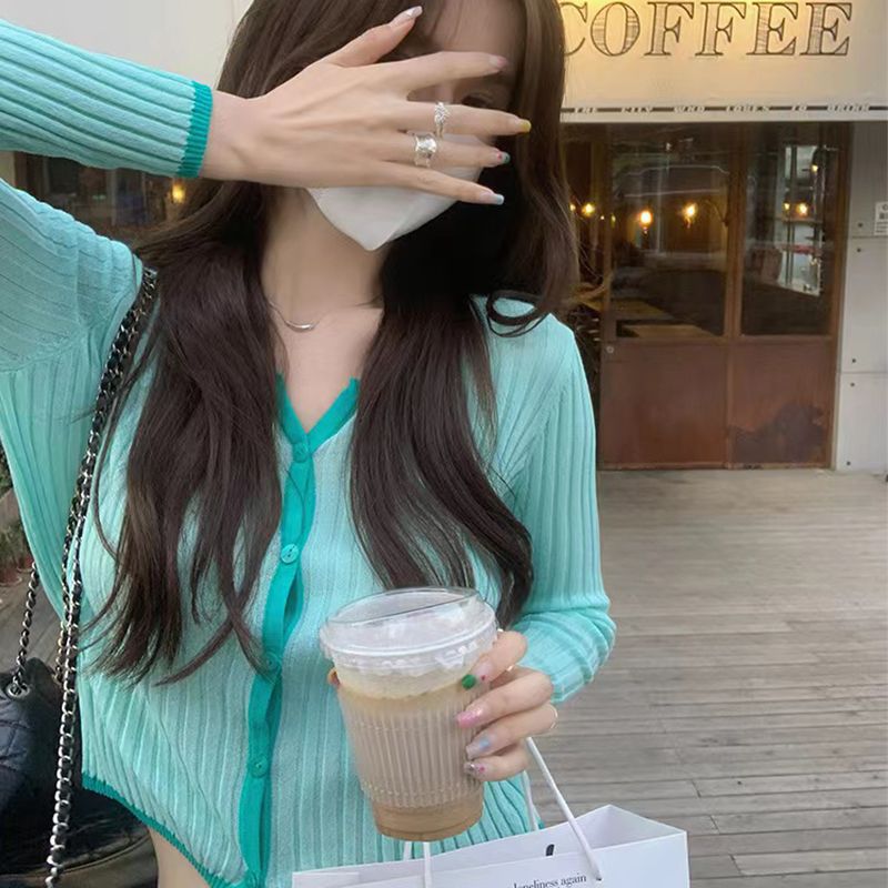 Slim-fit Short Long Sleeve Knitted Cardigan Top Women