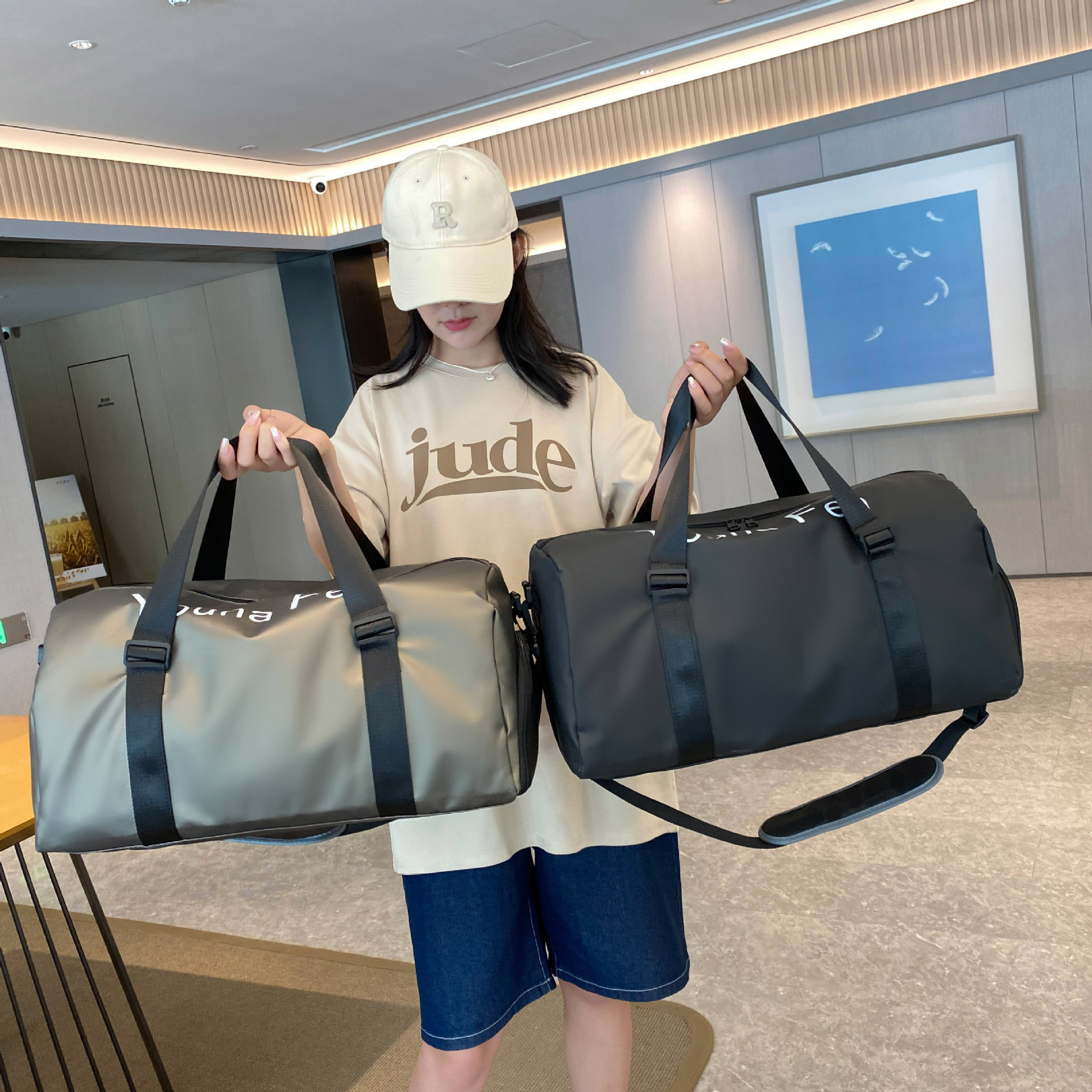 短途旅行收纳包男户外运动健身包大容量衣服收纳袋手提单肩行李包
