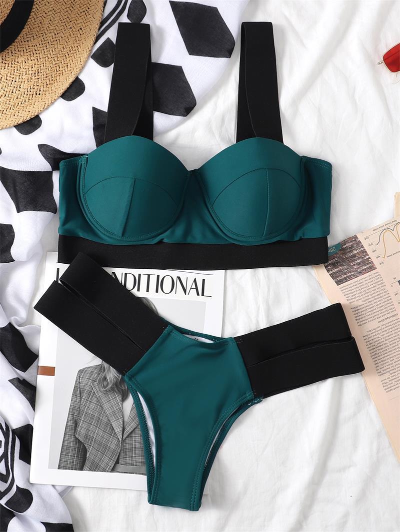 Women’s Bikini Contrast Color Swimsuit With Steel Bracket Push-up Board