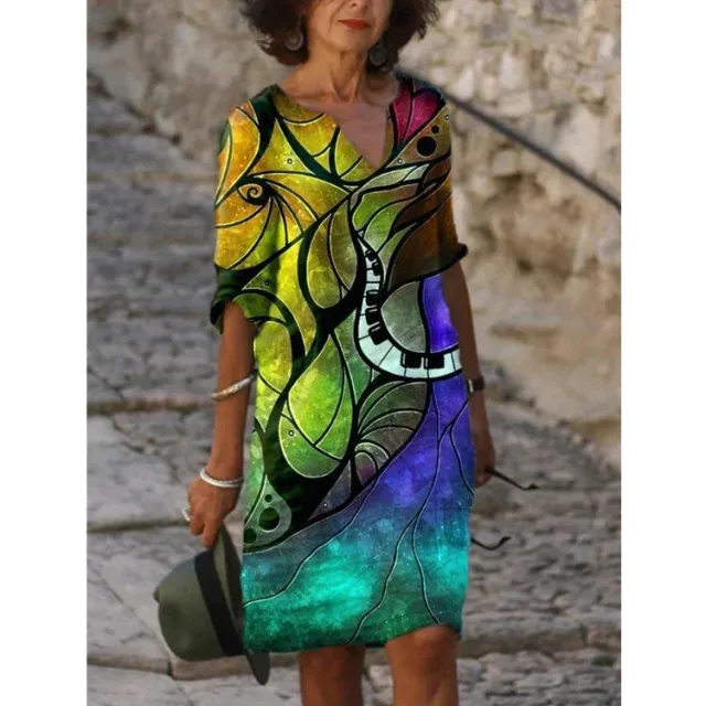 Women's Printed Loose Bamboo Fiber Linen Floral Short Sleeves Element 6 - Shop at LoveMi