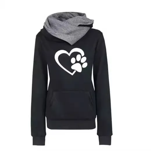 Women's Sweater Hoodie Pullover Cat's Paw Love Heart Black - Shop at LoveMi