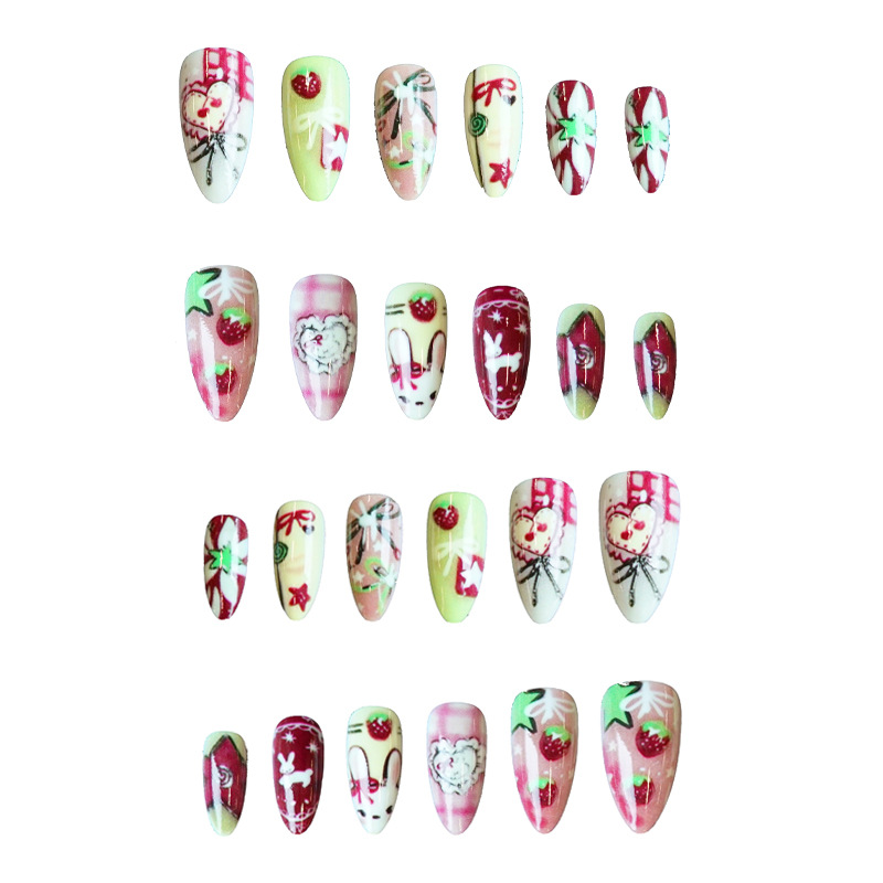 24-piece Set Of Cute Cartoon-style Fresh And Sweet Wearable Nail Tips