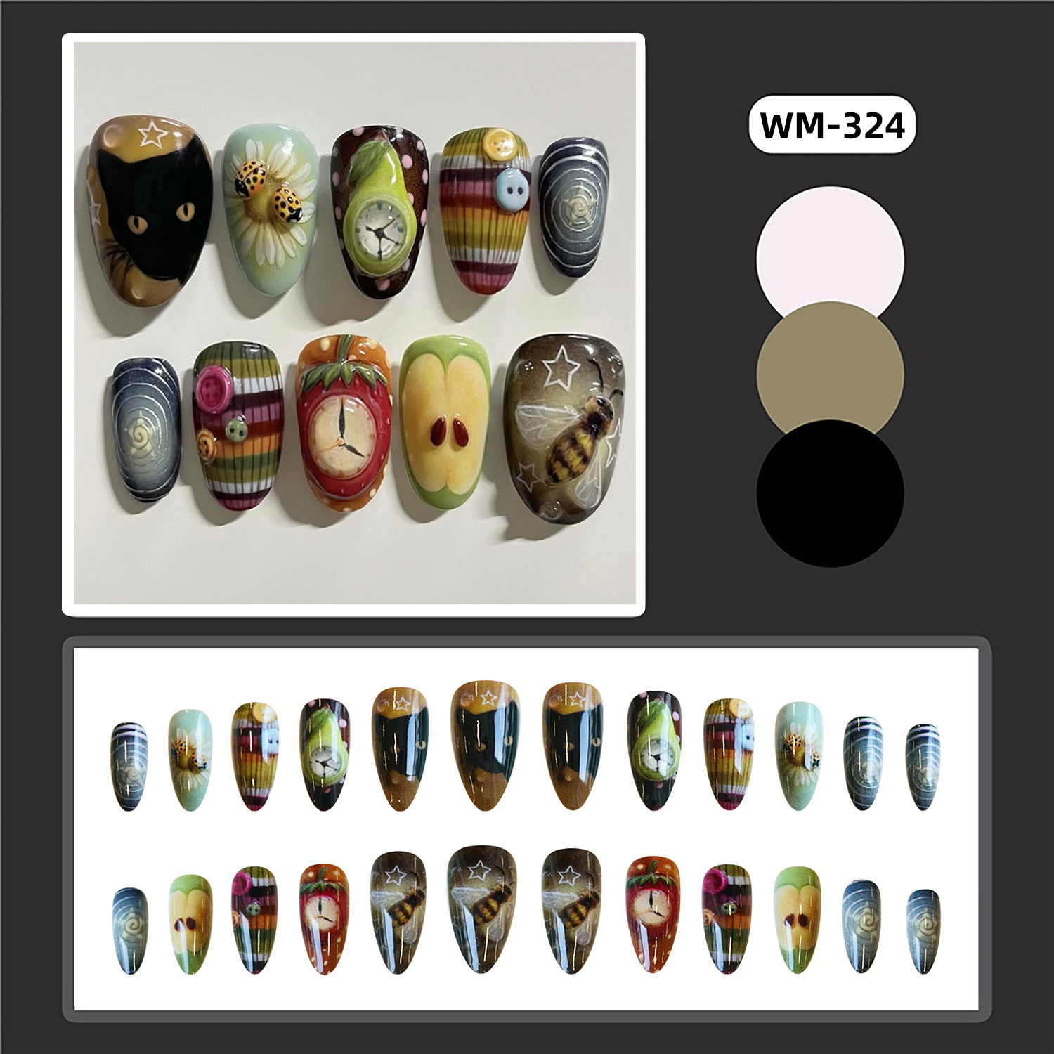 Maximalist Fake Almond Nails A Niche Y2K-inspired Art-forward Subculture Trend 24 Pieces Per Set