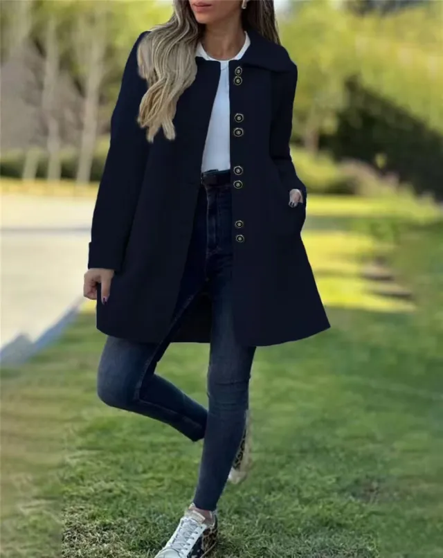 Polar Fleece Autumn And Winter Single breasted Woolen Coat Black - Shop at LoveMi