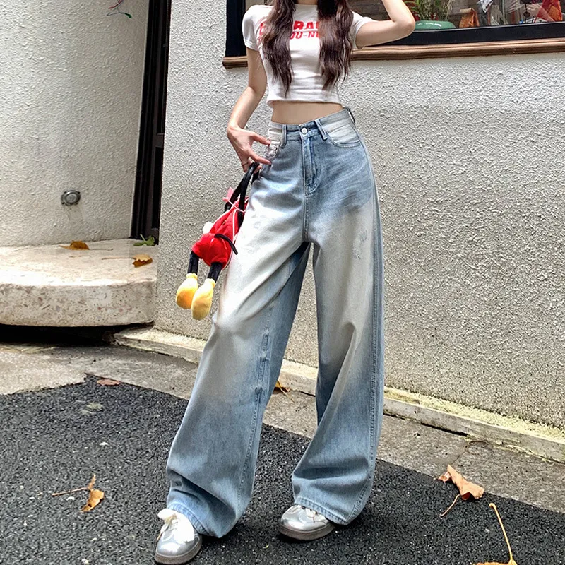 Women's American-style Retro Wide Leg Jeans Loose - Blue
