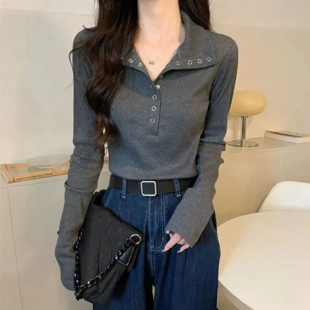 Inner Wear Outer Wear Knitted Top For Women Ins Gray - Shop at LoveMi