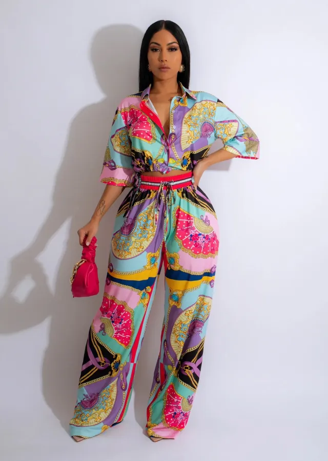 Fan Pattern Printed Short Sleeve Suit Fan S - Shop at LoveMi