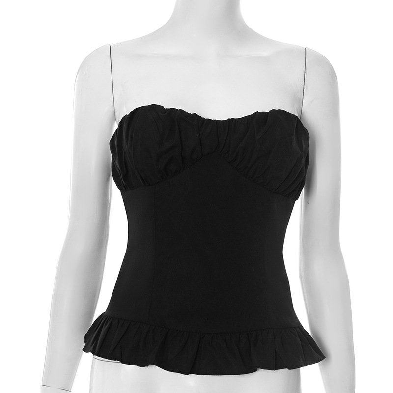 European And American Tube Top Backless Ruffled Sexy T-shirt