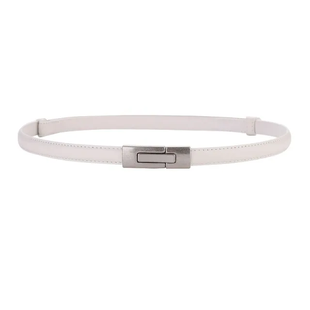 Women's Leather Thin Belt First Layer Cow Leather Button Silver Buckle White - Shop at LoveMi