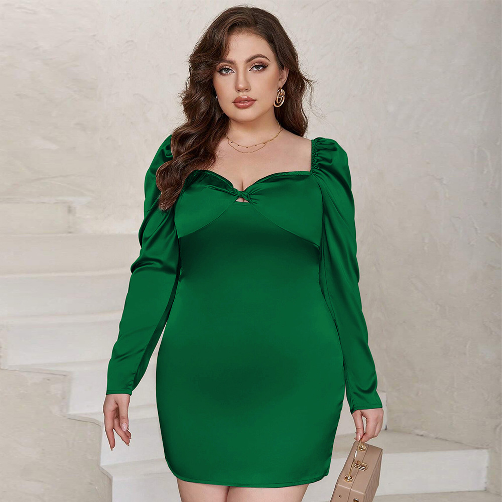 Plus-size Womens Winter New Arrival Slim-fit Satin And Duchesse Satin Long-sleeve Sheath Dress