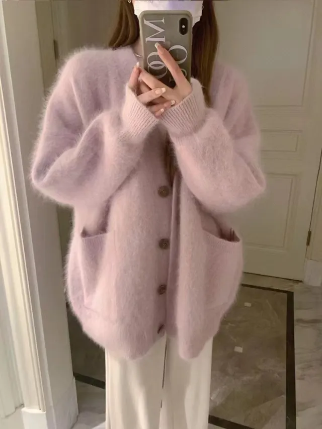 Women's Korean style Fashionable Soft glutinous Sweater Coat Lotus Color - Shop at LoveMi