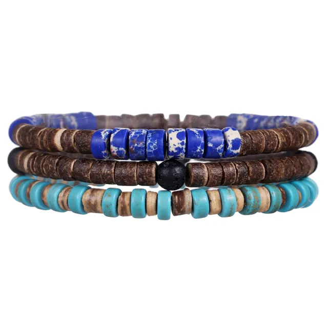 Handmade Beaded Coconut Shell Wood Piece Bracelet Men's Retro Zj13078 - Shop at LoveMi