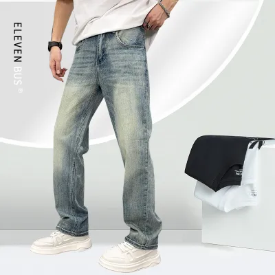 Men's Loose Elastic Casual Light Blue Jeans