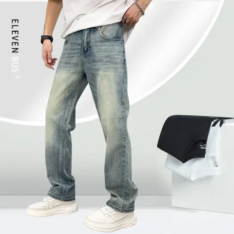 Men's Loose Elastic Casual Light Blue Jeans
