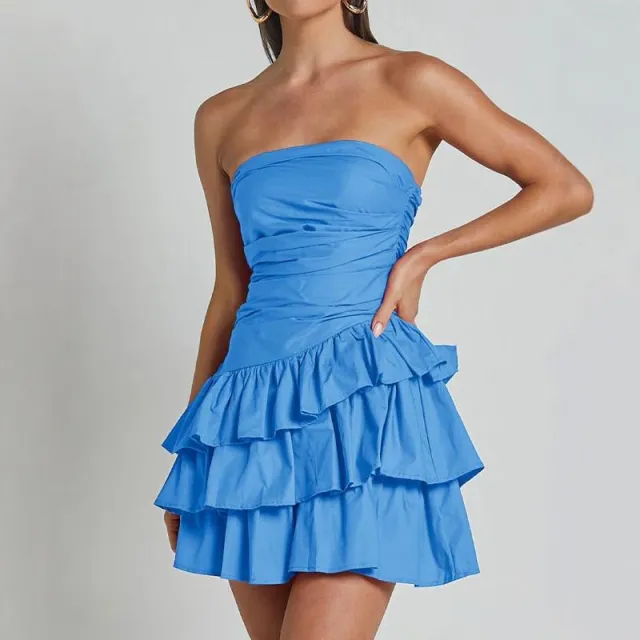 Solid Color Off neck Dress Summer Women's Slim Fit Tube Top Short Skirt Blue - Shop at LoveMi