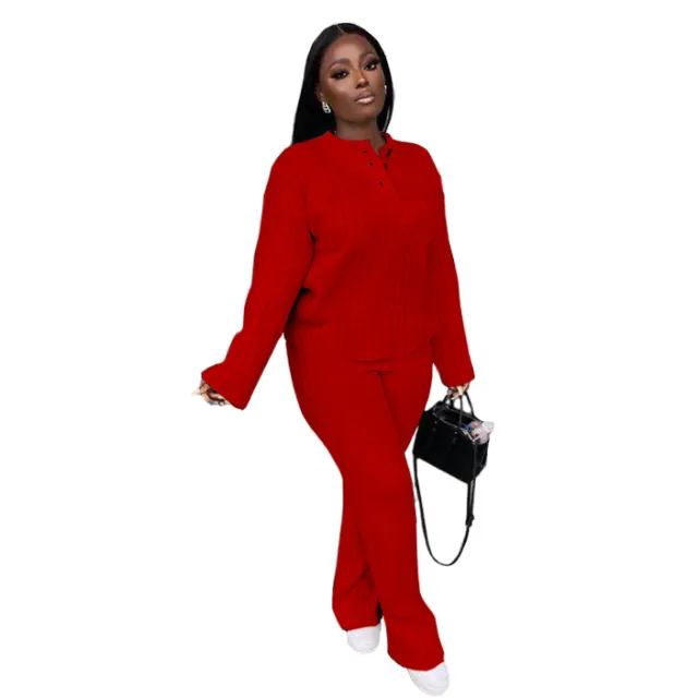 Fashion Casual Knitting Suit Long Sleeve Two piece Sweater Red - Shop at LoveMi