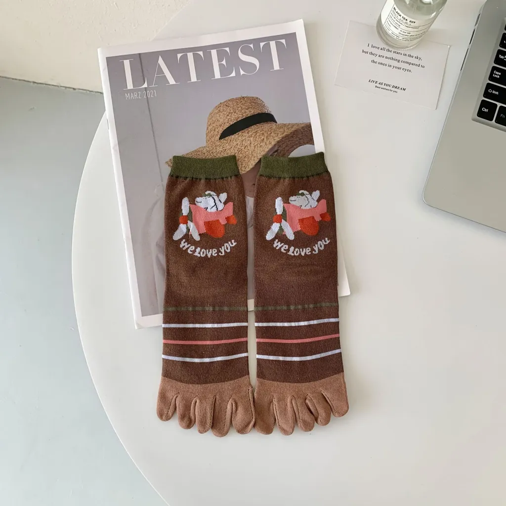 Women's Mid Tube Stockings Cute Cartoon Pattern - Airplane Puppy