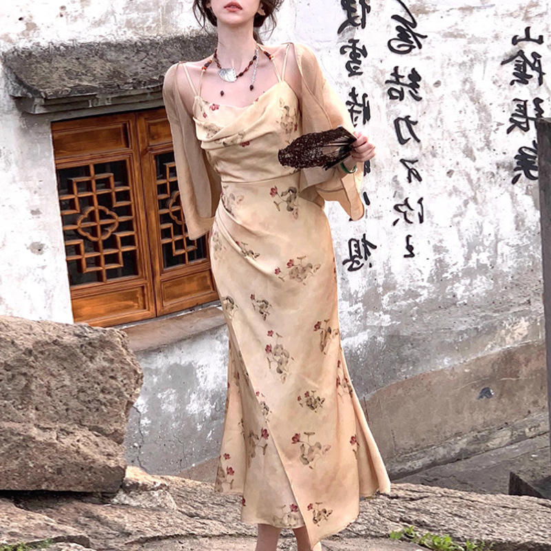 Women's Summer Vintage Print Gentle Slip Dress Summer Lotus Style Xl - Shop at LoveMi