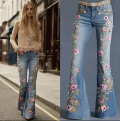 3D Digital Print Women's Fashion Slim Denim Bell-bottoms - Dz231985 - View 1