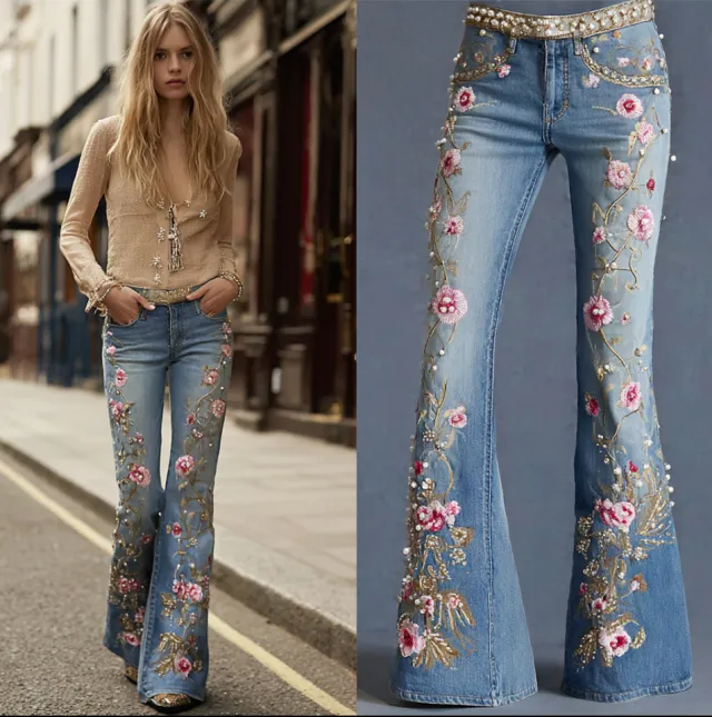 3D Digital Print Women's Fashion Slim Denim Bell bottoms Dz231985 - Shop at LoveMi