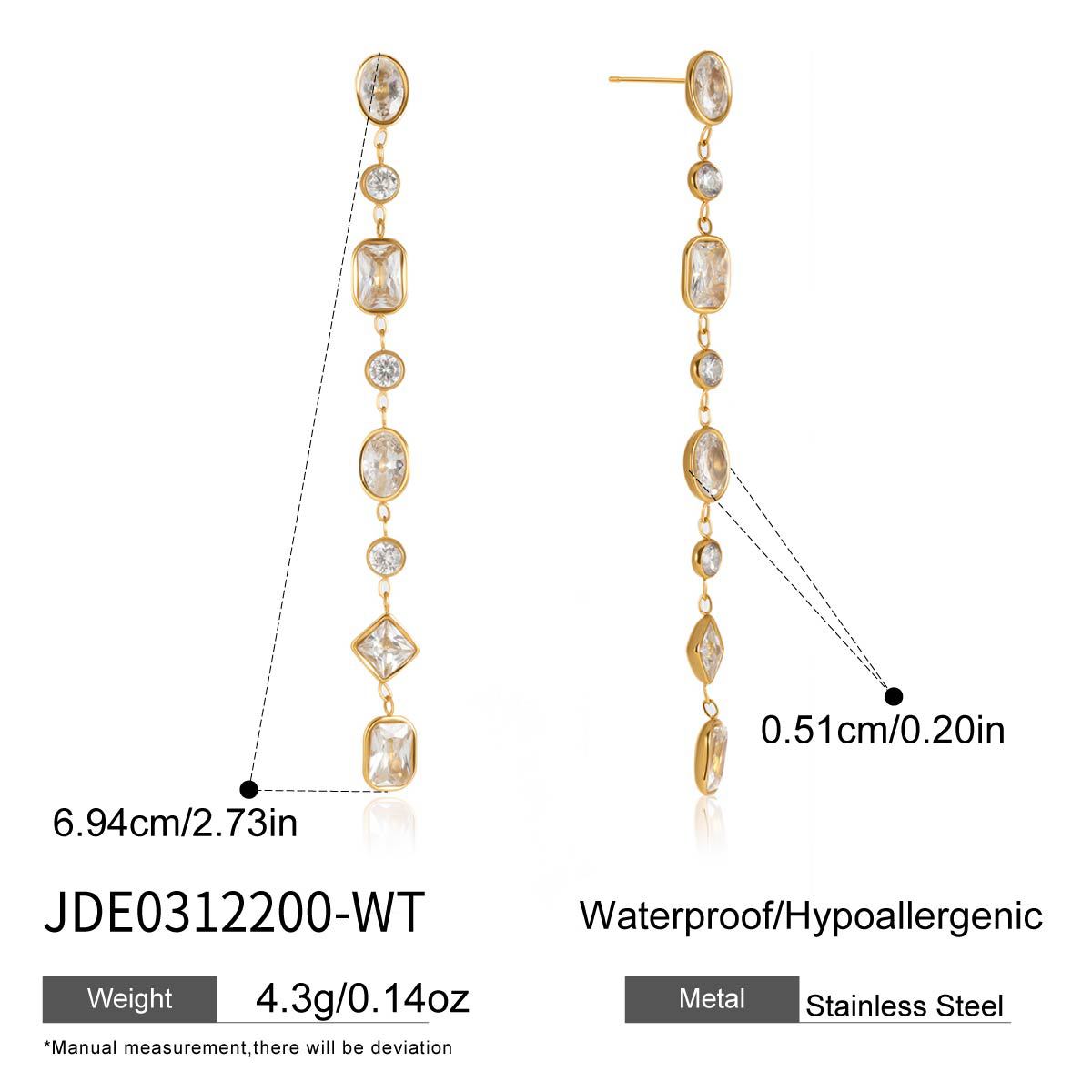 Stainless Steel Geometric Zircon Tassel Earrings With A Niche High-End Vibe