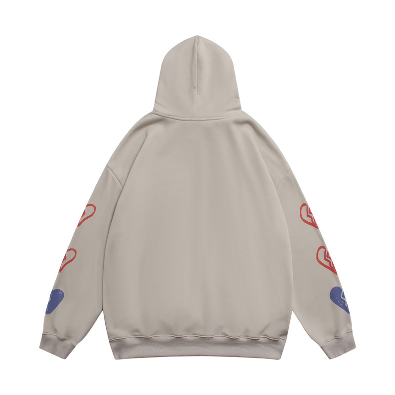 Love Letter Painted Graffiti Hooded Fleece Lined Sweater Men - Image 4