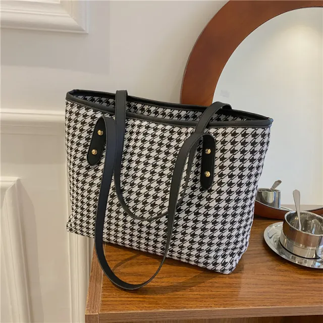 Large Capacity Houndstooth Bag For Women Black - Shop at LoveMi