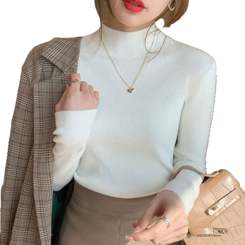 Womens Solid-Color Casual Mock-Neck Sweater - Image 3